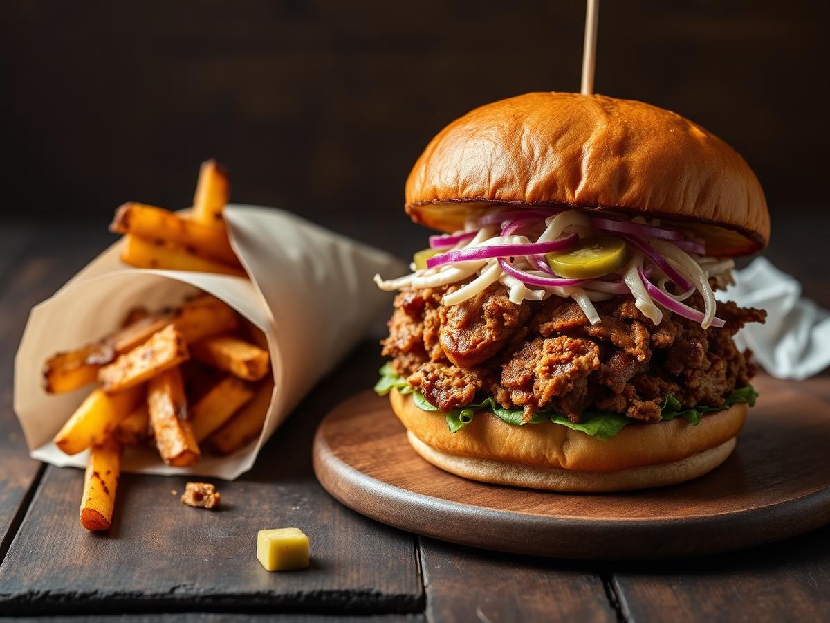 Pulled pork burger et country potatoes